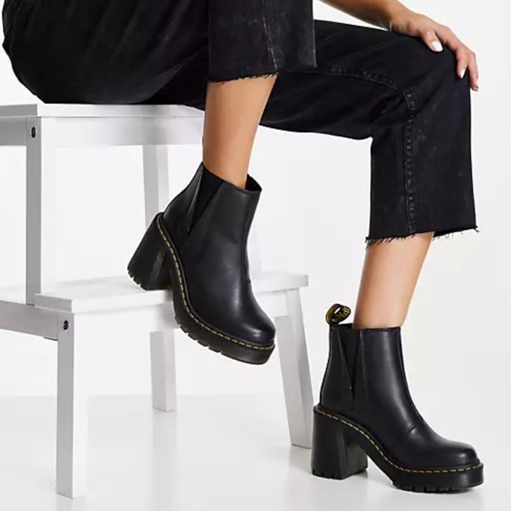 Dr. Marten Spence Black Leather Platform Heel Chelsea Boot